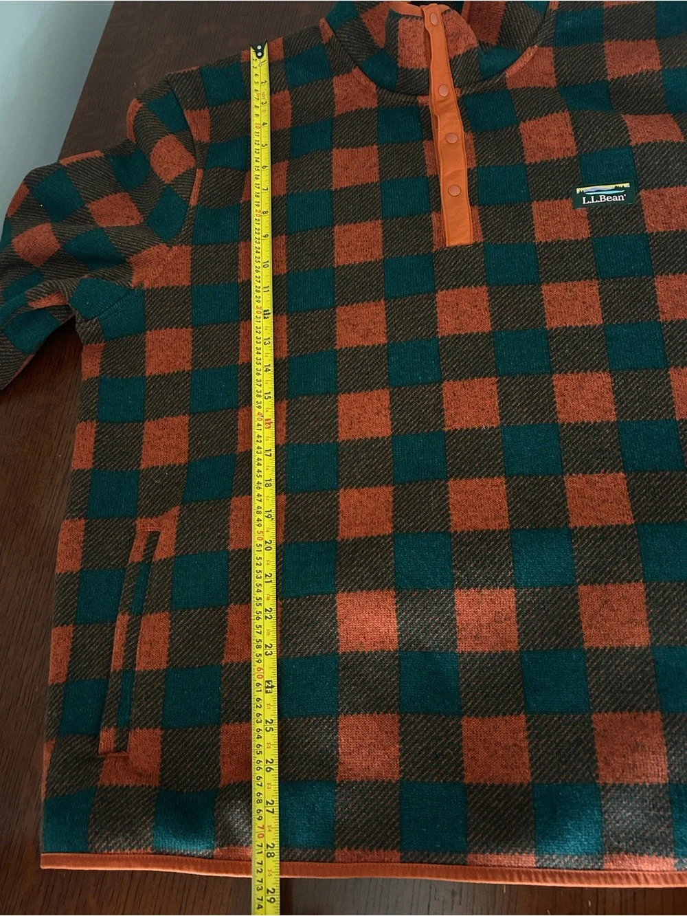 L.L.Bean Buffalo Plaid Fleece Pullover Snap Mock Neck Orange Green Sweater XXL